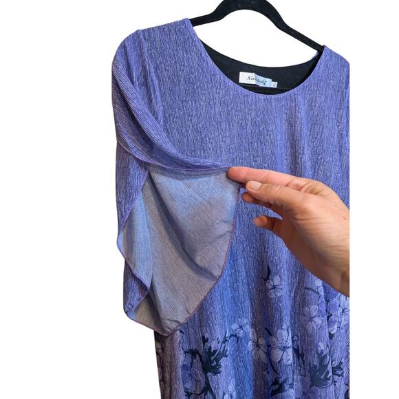Women's Size L Purple Lined Floral Butterfly Sleeve Pullover Ninedaily Blouse - Picture 4 of 7